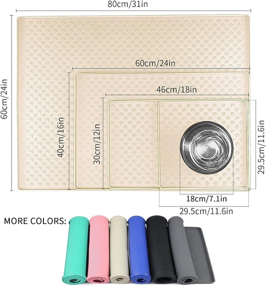 Ptlom Silicone Pet Placemat for Dog and Cat, Waterproof Non-Slip Pet Feeding Bowl Mats for Food and Water, Small Medium Large Tray Mat Prevent Residues from Spilling to Floor, Beige, 24.5" 16.5"