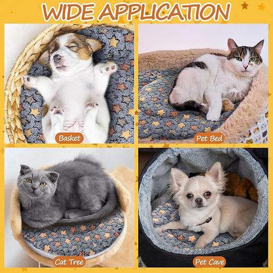 VitalCozy 2 Pack Self Heating Cat Pad Self Heating Cat Bed Machine Washable Heat Pet Mat Reversible Body Thermal Warm Round Dog Bed Crate Blanket for Feral and Indoor Cats(16'',Star)