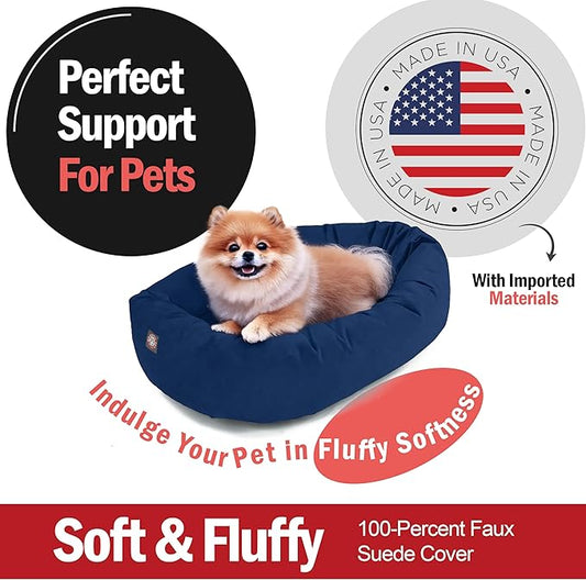 Majestic Pet 24 Inch Suede Calming Dog Bed Washable – Cozy Soft Round Dog Bed with Spine Support for Dogs to Rest Their Head - Fluffy Donut Dog Bed 24x19x7 (Inch) - Round Pet Bed Small – Navy (2025)