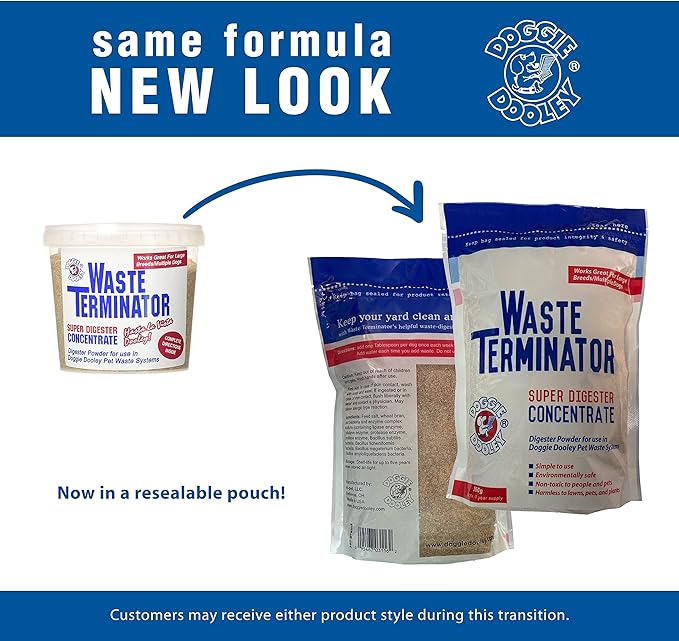 Doggie Dooley Waste Terminator Powder - 360 Gram - Pet Digester Concentrate for In-Ground Disposal Unit - Breaks Down Waste and Odors - Resealable Pouch - 1 Year Supply for Large Breeds - White