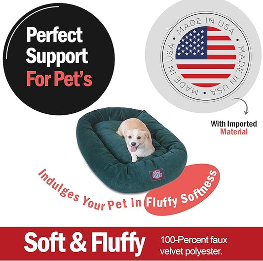 Majestic Pet 32 Inch Micro Velvet Calming Dog Bed Washable – Cozy Soft Round Dog Bed with Spine for Head Support - Fluffy Donut Puppy Mat 32x23x7 (inch) Medium – Marine