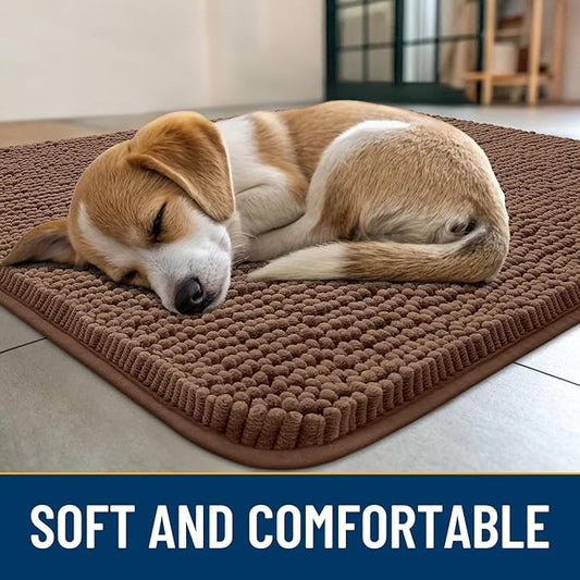 Smiry Dog Door Mat for Muddy Paws 47x32, Absorbs Moisture and Dirt Doormat, Non-Slip Washable Quick Dry Chenille Front Door Mat Indoor Entrance, Entryway Carpet for Inside Floor, Mocha