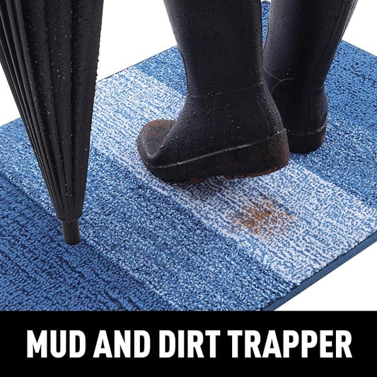 Smiry Dog Door Mat for Muddy Paws, Absorbs Moisture and Dirt, Low-Profile Entryway Mat with Non-Slip Backing, Entry Indoor Outdoor Doormat for Inside Floor (30x20 Inches, Navy Blue, Striped)