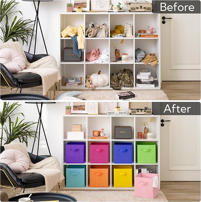 GRANNY SAYS 11 Inch Cube Storage Bins, Colorful Cube Storage Organizer, Fabric Storage Bins, Storage Cubes for Shelves, Closet, Toy Storage Bins for Kids Room, Play Room, Rainbow, 8-Pack