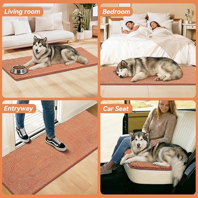 Bcoimo Super Absorbent Dog Door Mat, 60"*24" Anti Slip Mat for Muddy Paws, Pet Rugs for Dirty Paws Washable That Absorbs Moisture and Dirt, for Dog Cage and Pet Resting Carpet