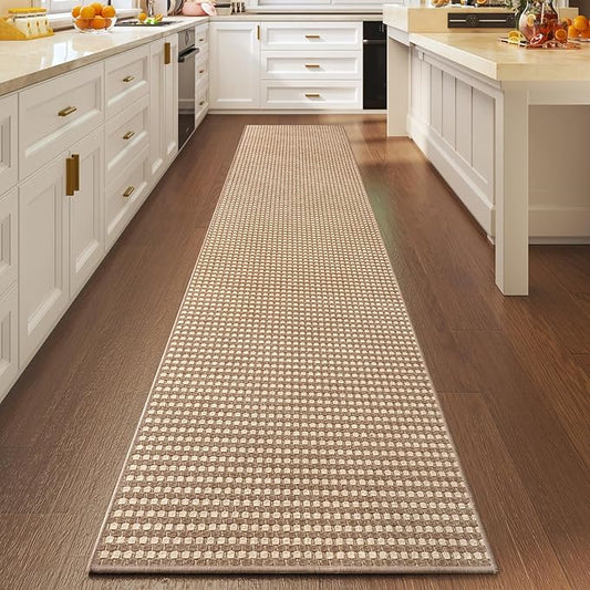 2x10 ft Hallway Runner Rug Extra Long Boho Woven Kitchen Runner Rugs Mat Non Slip Washable, Soft Hall Floor Mat Runner Carpet for Indoor Backdoor Bedroom Entryway Laundry Living Room, Brown