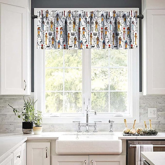 Ancient Egypt Valance Curtains Vintage Egyptian Culture Hieroglyph and Symbol Mysterious Egypt Ethnic Religion Window Valance Curtain for Farmhouse Bedroom Living Room Kitchen 54x18inch