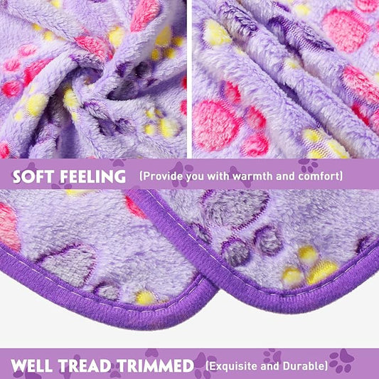 Tatuo 4 Pcs Dog Blanket for Pet Puppy Teething Toys Paw Print Fleece Blanket for Pet Cat Soft Warm Sleep Mat Guinea Pig Cage Mat(Small(24 x 16 Inch),Purple)