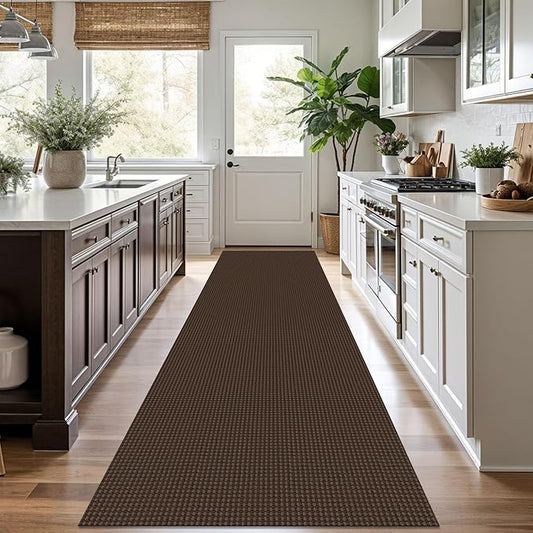 KOZYFLY Runners for Hallways 3x10 ft Washable Kitchen Runner Non Slip Rubber Backed Hallway Rugs Cotton Entryway Runner Rug Floor Carpet for Indoor Hall, Backdoor, Kitchen, Reddish Brown/Coffee