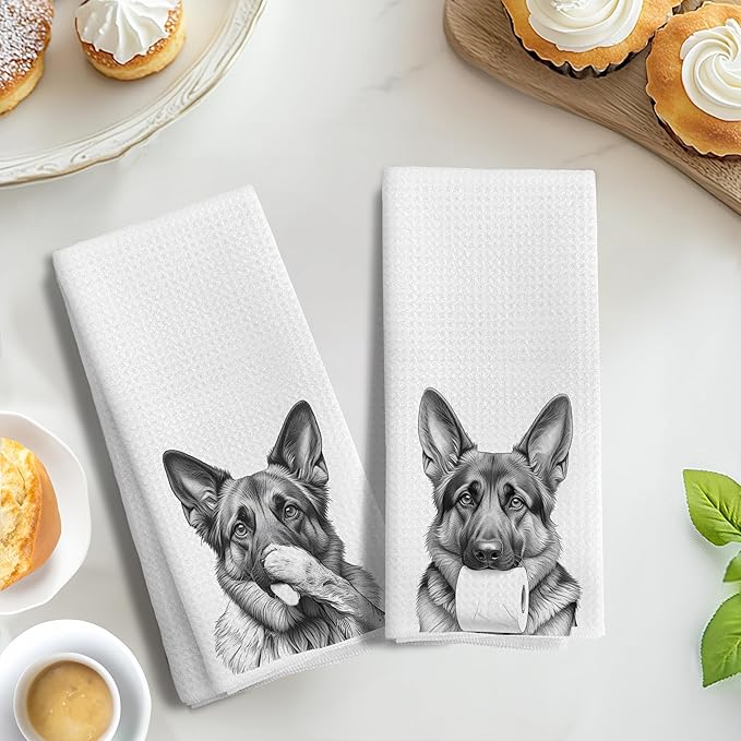 German Shepherd Gifts Kitchen Towels Set of 2,German Shepherd Gifts for Women Men Decor Accessories Hand Towels for Bathroom,Funny Dog Bathroom Hand Towels,16x24 Inch