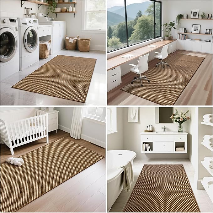 3x5 ft Area Rug Entryway Runner Rug Non Slip Washable, Boho Woven Kitchen Runner Rugs Door Mat Entry Rugs Carpet for Indoor Foyer Backdoor Hallway Floor Bedroom Living Room, Dark Brown/Coffee
