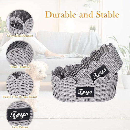 Geyecete dog toy wicker storage basket Set Of 2 pet supplies wicker basket rope scalloped edge shelves baskets set scallop wicker box Hand Woven