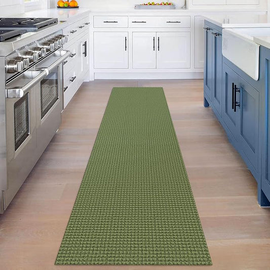 KOZYFLY Runners for Hallways 2x8 ft Washable Kitchen Runner Non Slip Rubber Backed Hall Runners Cotton Entryway Runner Rugs Floor Carpet for Indoor Backdoor Bedroom Kitchen, Bright Green/Earthy Green