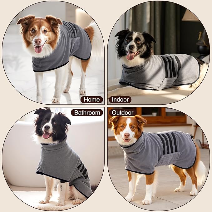 Microfibre Dog Bathrobe Dog Towel Wrap Super Absorbent Dog Drying Coat Bath Robe for Puppy, Medium & Large Dogs, Fast Drying, Adjustable, for Pet Dogs & Cats