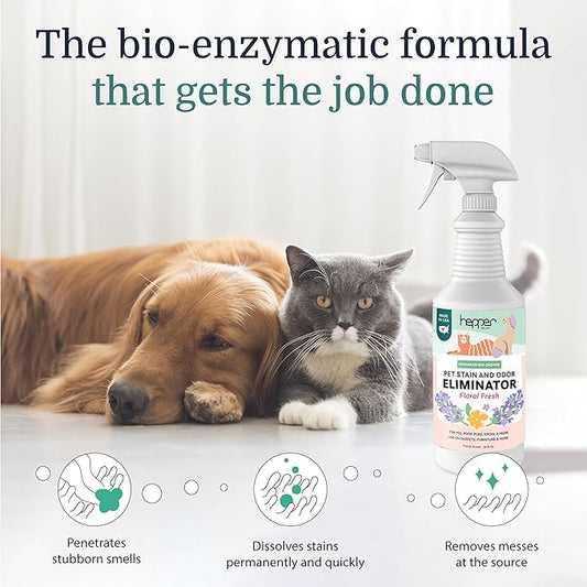 Hepper Advanced Bio-Enzyme Pet Stain & Odor Eliminator Spray - Smell, Stain & Urine Remover for Cats, Dogs & Other Animals - 32oz Spray Safe for the Home - Floral Fresh