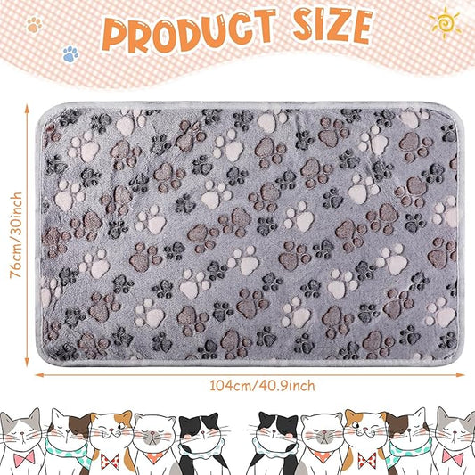 Tatuo 4 Pcs Dog Blanket for Pet Cat Blankets Indoor Puppy Teething Stuff Toys Paw Print Fleece Soft Blanket Sleep Mat for Guinea Pig Cage(Gray,X-Large(41 x 30 Inch),Square)