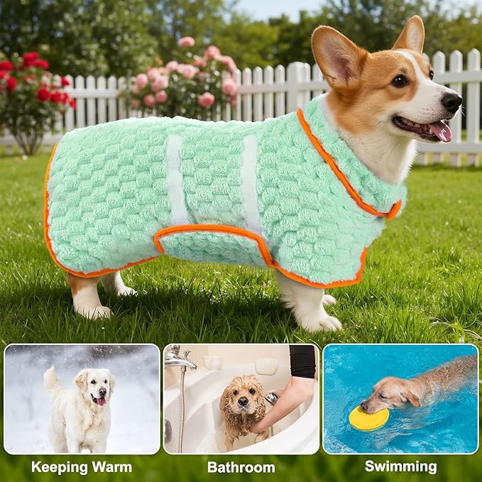 Glittme Dog Bathrobe for Drying Dogs, Super Absorbent Fleece Dog Towel Robe, Adjustable Dry Coat for Large Medium Small Dogs, Warm Pet Drying Vest for After Bath, Swimming, Muddy Walks & Car Travel