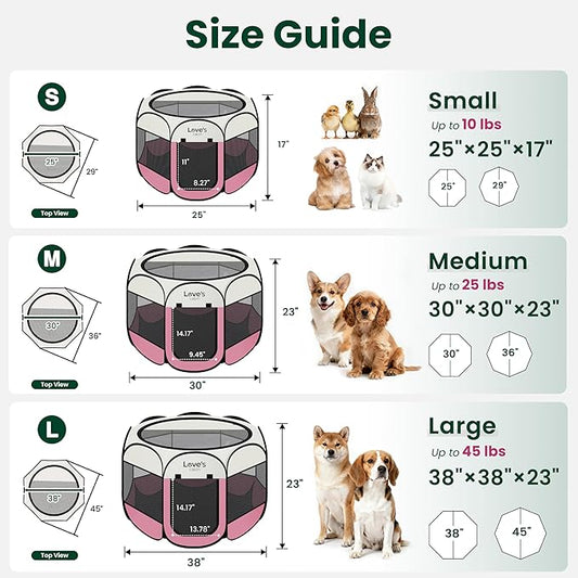 Love's cabin Pet Puppy Dog Playpen, Large Dog Tent Crates Cage Indoor/Outdoor, Portable Playpen for Cat, Foldable Pop Up Dog Kennel Playpen with Carring Case, Removable Zipper Top, Light Pink