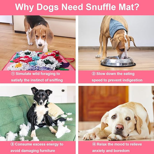 Vextronic Snuffle Mat for Dogs Large Breed Small Medium, 25''x25'' Sniff Mat for Dogs, Interactive Puzzle Foraging Mat, Dog Slow Feeder Mat, Encourages Natural Foraging Skills for Cats Rabbits Pink