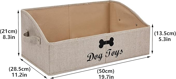 Morezi Linen-cotton blend dog toy basket and dog toy box, dog toy basket storage - Perfect for organizing pet toys, blankets, leashes, chew toys - Khaki Stripe - Dog