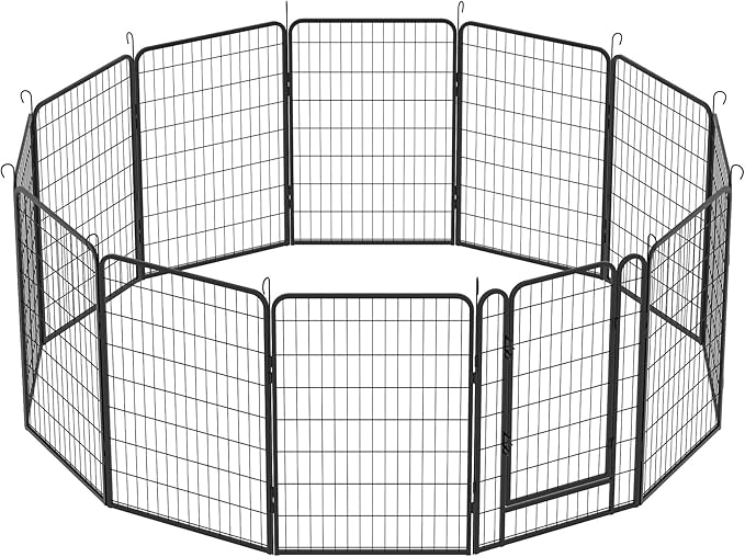 Dog Playpen Indoor - Pet Fence Puppy Exercise Pen for Yard Gate 6/8/12/16Panel Heavy Duty Crates with Doors Metal Dog Pen for Camping Outdoor (Black 12 Panels, 39.37''H)
