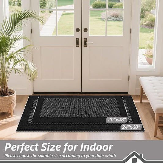 BEQHAUSE Indoor Door Mat 20" x 48", Dirt Trapper Door Mats Non-Slip Entryway Rugs Washable, Resist Dirt Absorbent Welcome Mat, Low Profile Floor Mats for Front Back Door and Entryway, Black