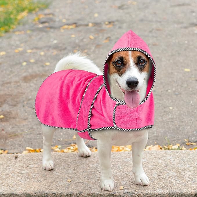 Dog Drying Coat - Dog Bathrobe Towel - Microfibre Fast Drying Super Absorbent Pet Bath Robe Towel (Rose red, Medium)