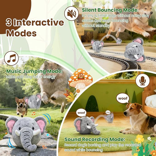 Interactive Dog Toys, Self Moving Dog Toy to Keep Them Busy, Electronic Vibrating Dogs Toy/Squeaky Bouncing Ball for Small Medium Large Dogs with Jumping Music Talking Silent Mode (Elephant)