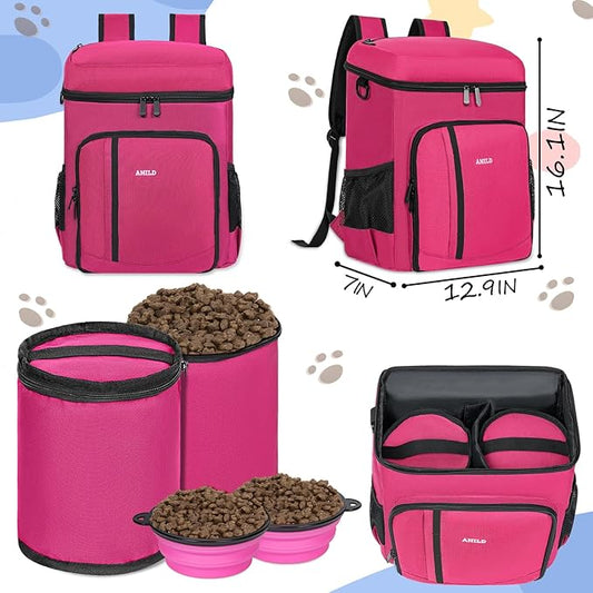 ANILD Dog Travel Bag Backpack, Flight-Ready TSA-Approved Dog Travel Bag with 2 Leak-Proof Food Canisters, 7 Foldable Silicone Bowls, Multi-Compartment Organizer for Hiking, Camping, Dog Mom Essentials
