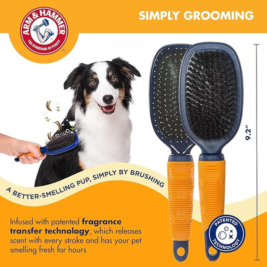 Arm & Hammer Deodorizing Pin & Bristle Dog Grooming Brush with Fragrance Transfer Technology – Scented 2-in-1 Dog Brush for Detangling & Shedding, Pet Brushes for Dogs, Sweet Lily & Vanilla Scent