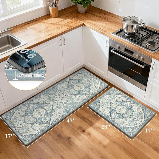 Ileading Anti Fatigue Kitchen Rugs Sets of 2 Cushioned Kitchen Mats for Floor Waterproof Kitchen Mat Set Non Slip Comfort Standing Mat for Kitchen, Office, Sink, Laundry