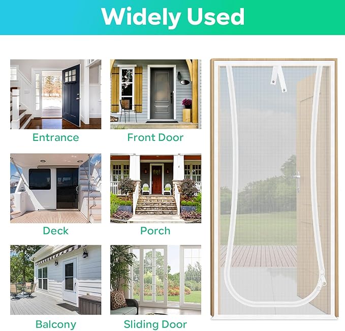 New Reinforced Cat Screen Door, Fits Door Size 30''x 80'' Heavy Duty Pets Proof Screen Door with Bilateral Zipper, Prevent Dogs Cats Running Out from Home, Bedroom,Living Room, Kitchen Patio Door