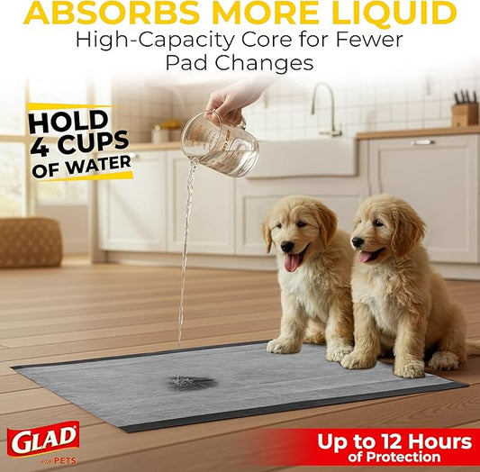 Glad for Pets Extra Large Charcoal Dog Training Pads, Absorbent Leak Proof Pee Pads for Dogs and Puppies, Odor Control Potty Pads with Activated Carbon, 28 x 30 Inches, 30 Count