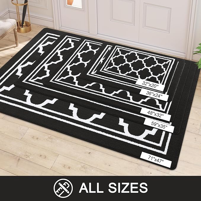 Buganda Indoor Door Mat, Dirt-Resistant and Absorbent Doormat, Anti-Slip, Low Profile Floor Mats for Inside Entryway, Front, and Back Door Entrance (48x32 Inches, Black)