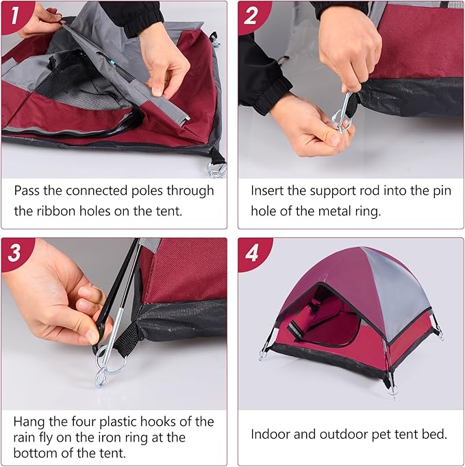 Cat Camping Tent, Cat Tent Bed, Pet Tent for Indoor Cat and Small Dog, Mini Tent (Red, 21 x 21 x 14 Inches)