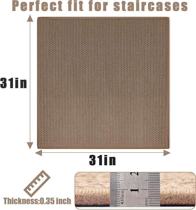 Stair Treads Matching-Mat for Wooden Steps, Non Slip Stair Landing Mat with Self-Adhesive Stair Treads for Kids Elders and Pets(1Pcs, Brown, 31" * 31")