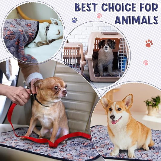 Tatuo 4 Pcs Dog Blanket for Pet Cat Blankets Indoor Puppy Teething Stuff Toys Paw Print Fleece Soft Blanket Sleep Mat for Guinea Pig Cage(Blue,Small(24 x 16 Inch),Square)