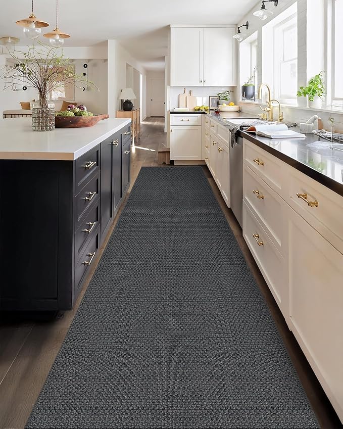 Color&Geometry Door Mat 2'4"x8' Runner Rug with Rubber Backing, Non Slip Washable Hallway Rug, Carpet Runners for Hallway Living Room Bedroom, Grey (Rolled-up NO Creases)