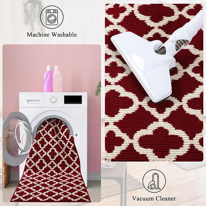 U'Artlines Runner Rug for Hallway 2×6feet Non Slip Kitchen Floor Carpet Runners Red Geometric Pattern Washable Area Rug for Entryway Bathroom