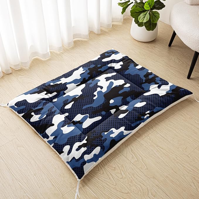 Dog Cat Bed Mat Ultra Soft Fluffy Pet Bed Washable Fashion Dog Crate Beds Comfy Comfy Pet Sleeping Pad Suitable for Pet Raised Bed(30"x26",Blue Black Camo)
