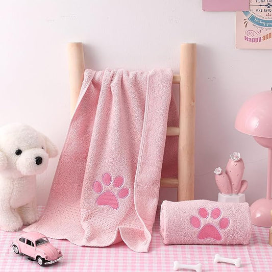 2 Pcs Dog Paw Hand Towels Pink Bathroom Decor 13 x 29 Inch 100% Cotton Embroidered Soft Hand Towels Absorbent Farmhouse for Kitchen Restroom