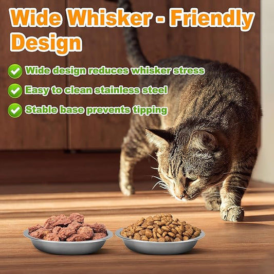 6 Pcs Stainless Steel Cat Bowls, Metal Cat Bowls Whisker Friendly, 5.5Inch Shallow Wide Cat Food Dishes, Replacement Basic Cat Plates