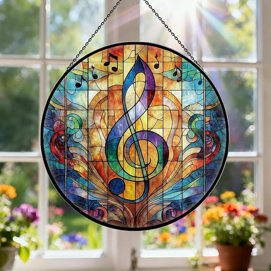 Stained Glass Window Hanging, 7.9'' Musical Note Suncatcher, Stained Glass Ornament, Suncatchers for Windows Hanging, Musical Note Gift for Music Lovers, Teachers, Graduation & Christmas