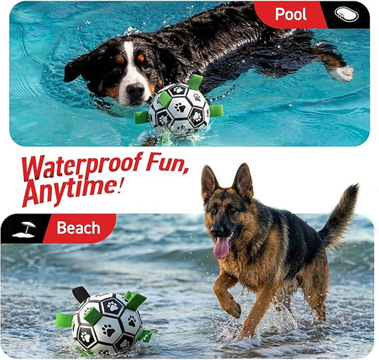 QDAN 10 Inch Gaint Dog Soccer Ball with Straps, Durable Big Dogs Balls, Outdoor Large Dog Toys, Herding Balls for Dogs, FloatingToy, Birthday Gifts (10 Inch)