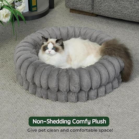 BALANCE Luxury Donut Dog Bed, 24 Inches Round Dog Beds for Small Dogs Washable, Orthopedic Calming Pet Bed for Puppy and Cats with Anti-Slip Bottom (Gray)