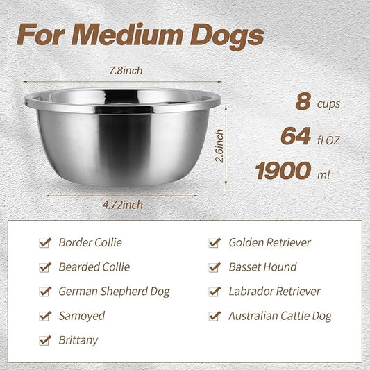 6 Pcs 8 Cup Metal Dog Bowls Stainless Steel Thickened Food Bowls Travel Kennel Food and Water Dish for Medium Large Size Dogs Cats, 64 Oz, Dishwasher Safe