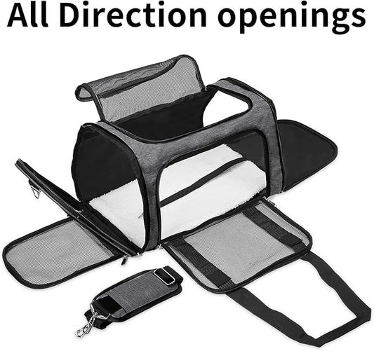 Soft-Sided Cat/Dog/Pet Carrier, Collapsible Pets Travel Carriers for Big Cats/Small Dogs with Shoulder Strap & Removable Mat, Mesh Puppy Carry Bag, Up to 16 Lbs, TSA Airline Approved(Dark Grey)