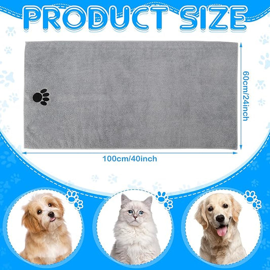 Chumia 4 Pack Dog Towels for Drying Pet Grooming Absorbent Dogs Soft Microfiber Quick Drying Winter Large Medium Small Puppy Bath Towels for Kitten Cats Pets(40 x 24 Inch,Gray)