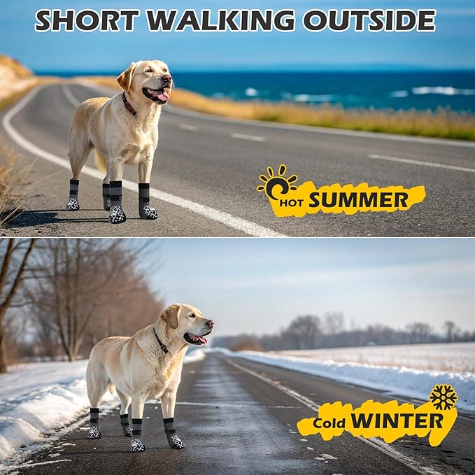 EXPAWLORER Dog Socks for Prevent Licking Paws,Winter Boots & Paw Protectors, Non Slip Doggie Grippy Booties for Hardwood Floors, Shoes for Small Medium Large Senior Dogs Twists Grey S