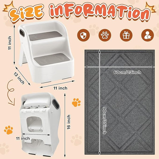 Marsui 2 Pack Cat Ramp for Litter Box Steps with 23" x 35" Non Slip Cat Mat Dog Stairs Rubber Feet Step for Automatic Litter Box Older Elderly Small Cats Animal Pets